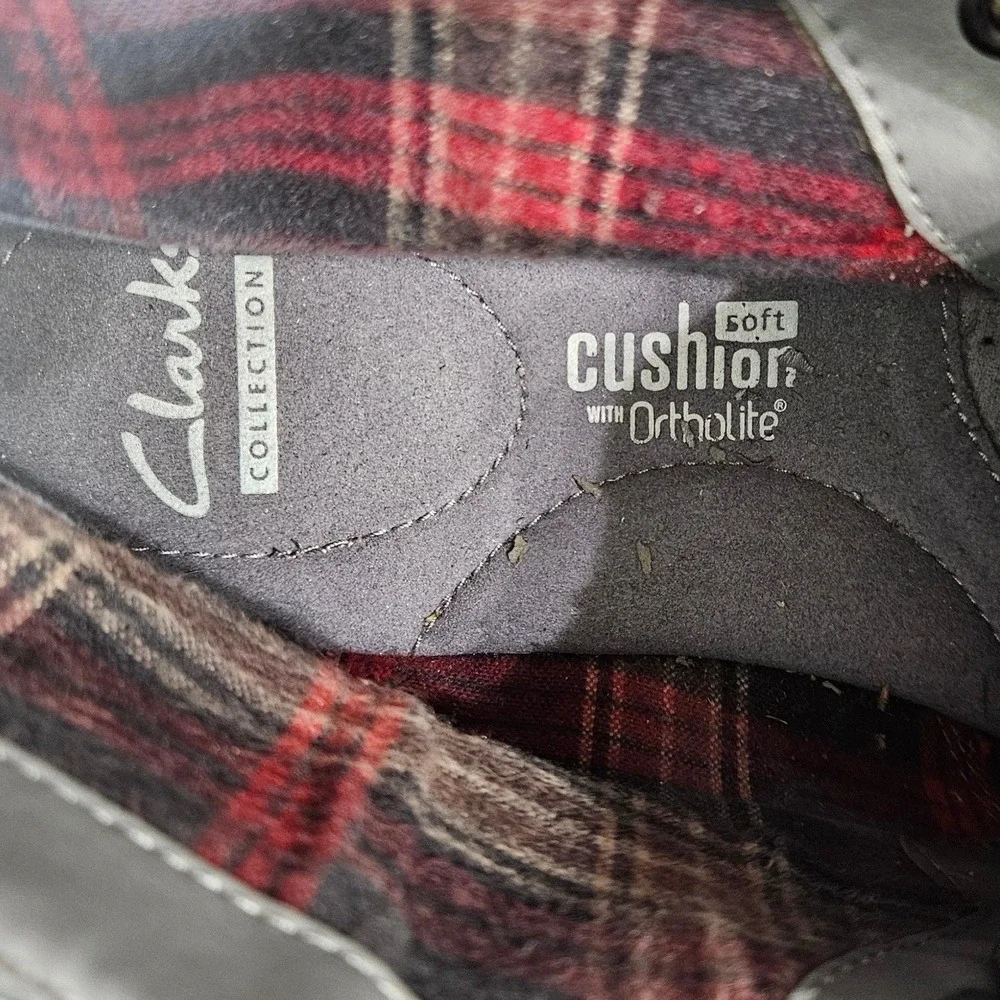 Clarks Collection Men Black Leather Chukka Boots Plaid Lining Ortholite Size 9.5